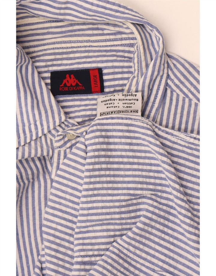 Kappa Mens Short Sleeve Shirt Large Blue Pinstripe Cotton