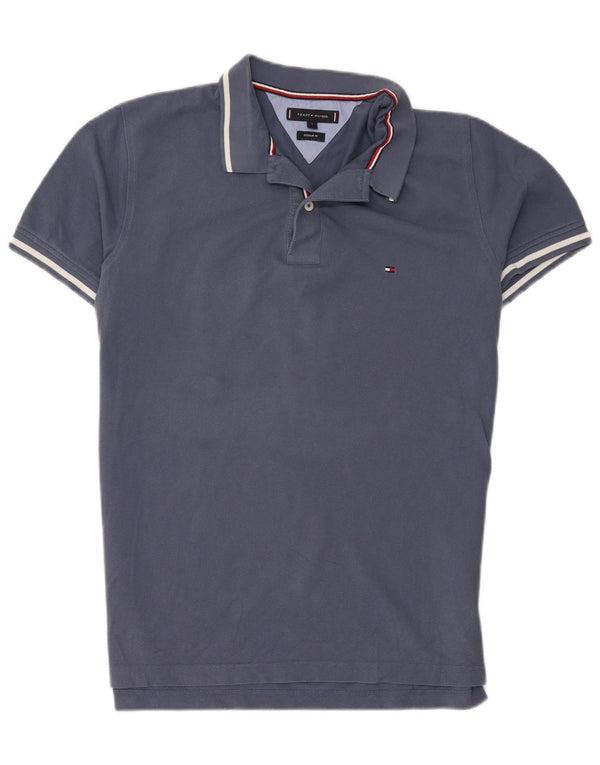 Tommy Hilfiger Mens Regular Fit Polo Shirt Large Blue Striped Cotton