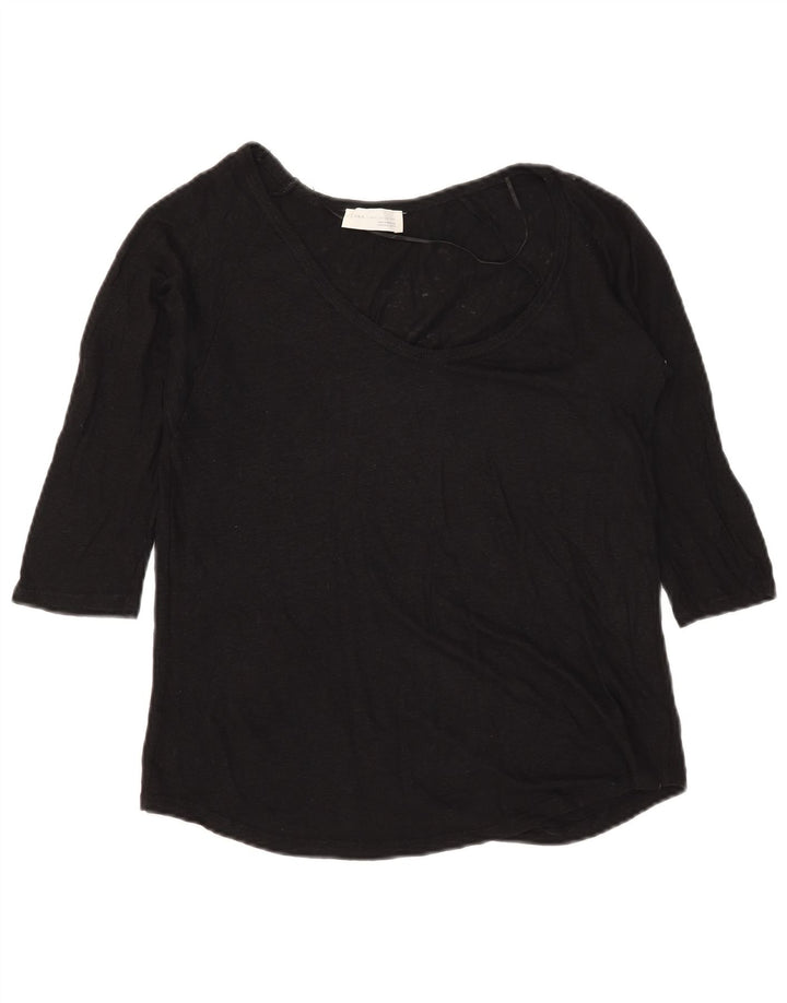 Zara Womens Top 3/4 Sleeve UK 12 Medium Black