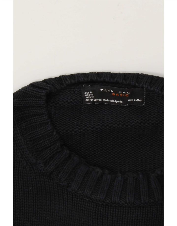 Zara Mens Crew Neck Jumper Sweater Medium Black Cotton