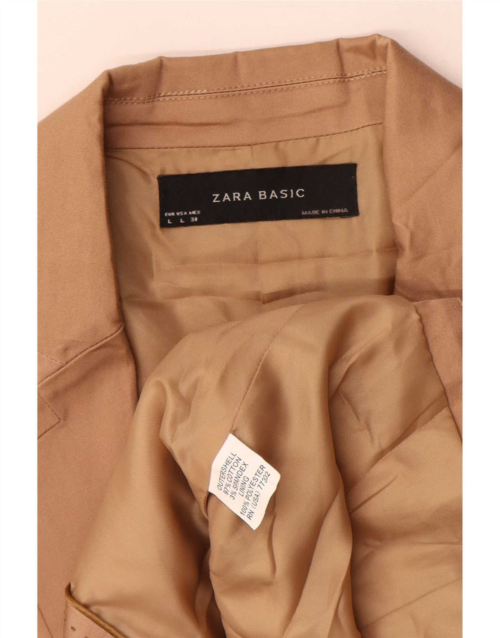 Zara Womens 2 Button Blazer Jacket UK 14 Large Beige Cotton