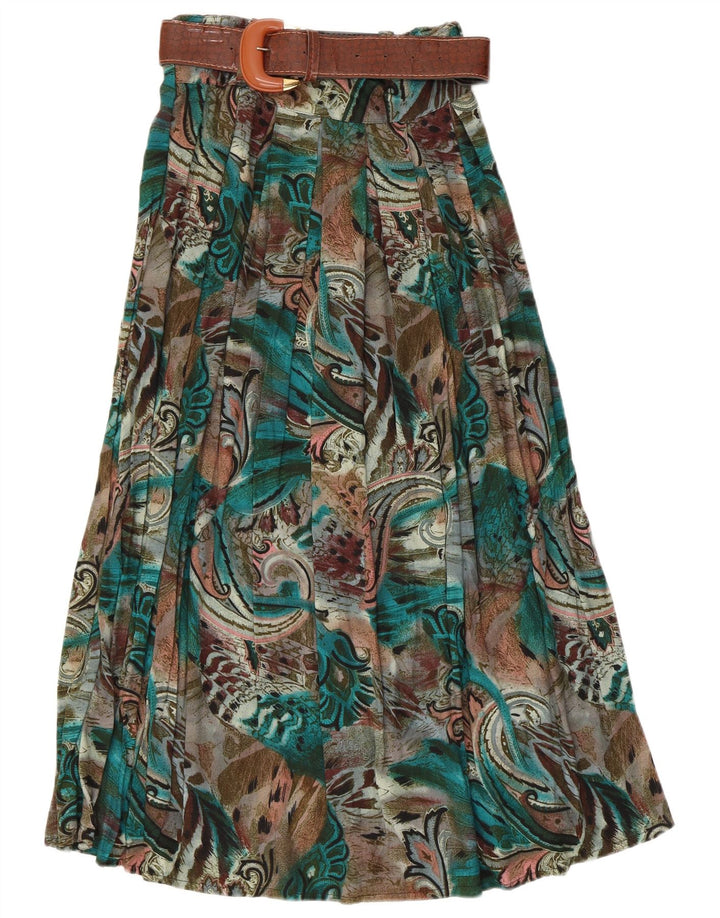 Vintage Womens Abstract Pattern Flared Skirt W28 Medium Green