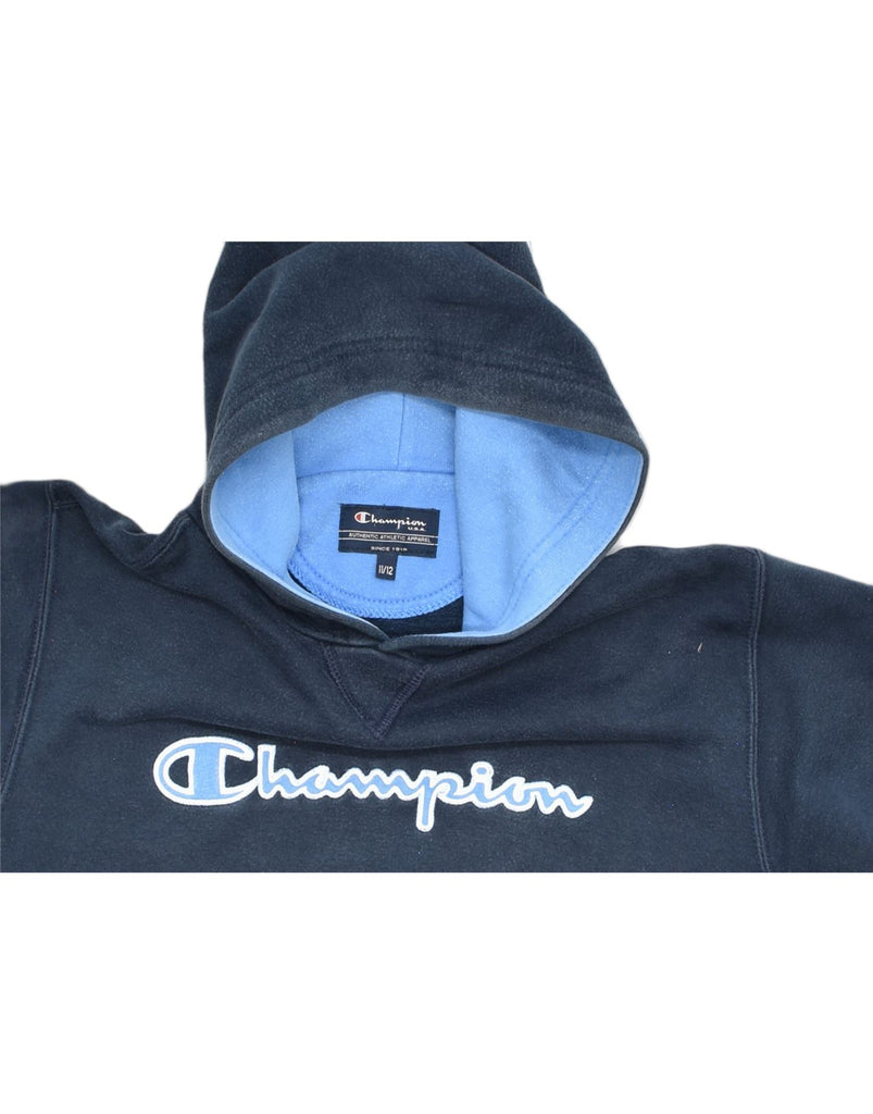 CHAMPION Boys Oversized Graphic Hoodie Jumper 11-12 Years Navy Blue Cotton | Vintage | Thrift | Second-Hand | Used Clothing | Messina Hembry 