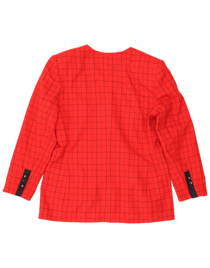 Vintage Womens 4 Button Blazer Jacket US 12 Large Red Check Polyester