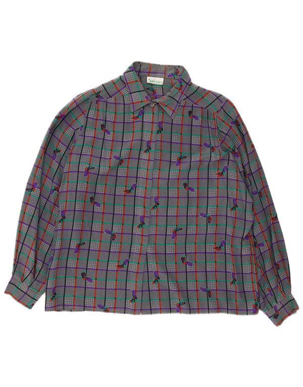 Vintage Womens Shirt Blouse UK 18 XL Grey Check