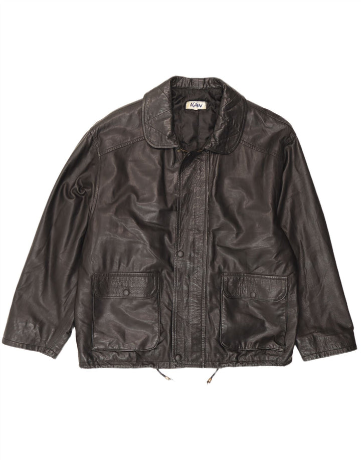 Vintage Mens Leather Jacket UK 44 2XL Black Leather