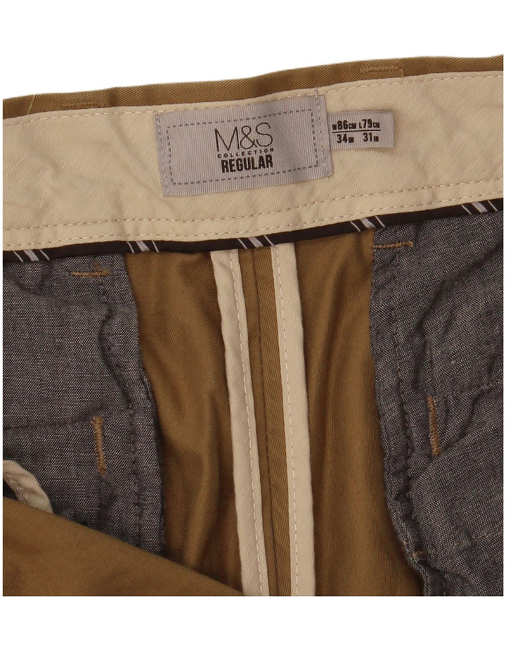 Marks & Spencer Mens Regular Chino Trousers W34 L31 Khaki Cotton