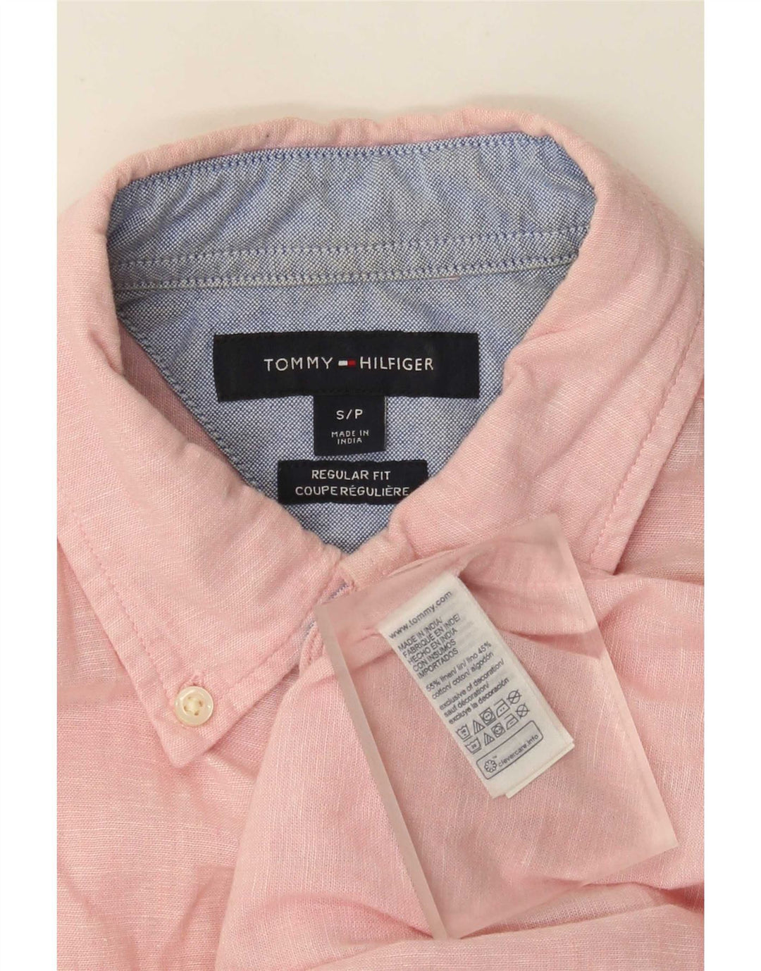 Tommy Hilfiger Mens Short Sleeve Regular Fit Shirt Small Pink Linen