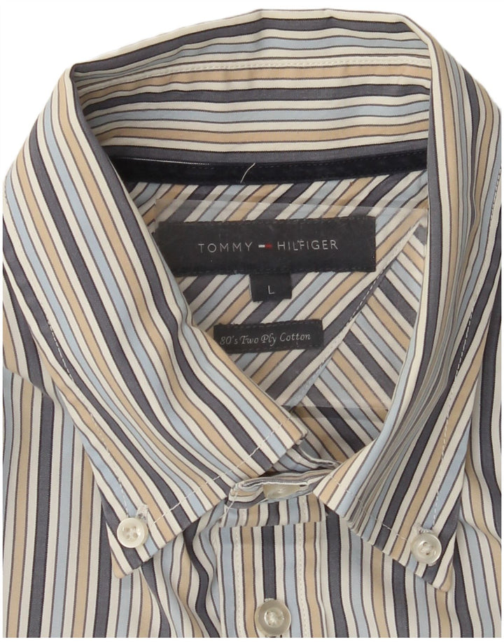 TOMMY HILFIGER Mens Shirt Large Multicoloured Striped Cotton