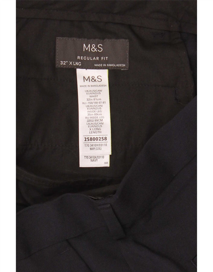 Marks & Spencer Mens Regular Fit Chino Trousers W32 L35 Navy Blue Polyester