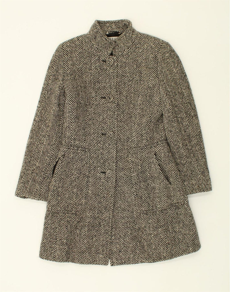 MARELLA Womens Overcoat UK 12 Medium Black Herringbone Virgin Wool | Vintage Marella | Thrift | Second-Hand Marella | Used Clothing | Messina Hembry 