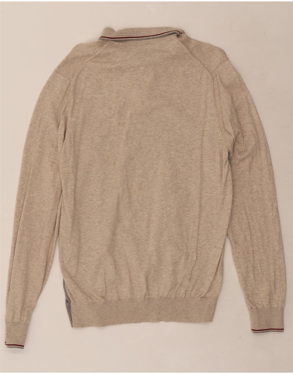 Marks & Spencer Mens Polo Neck Jumper Sweater Medium Beige Colourblock