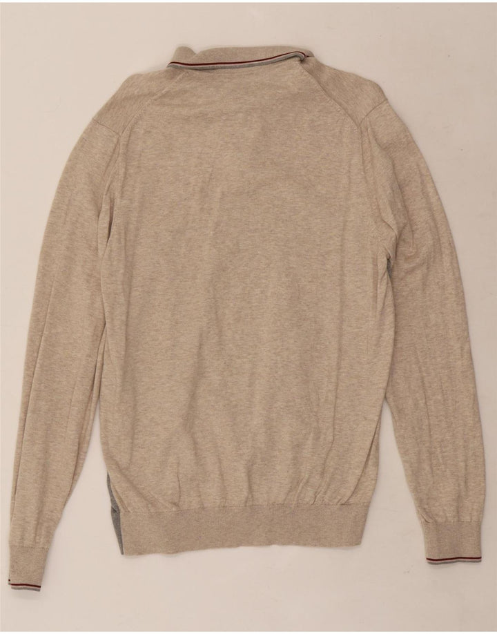 Marks & Spencer Mens Polo Neck Jumper Sweater Medium Beige Colourblock