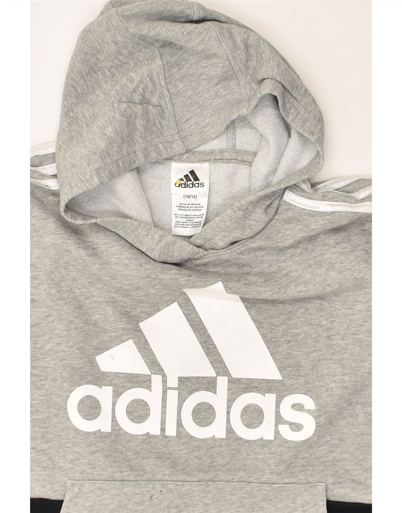 ADIDAS Boys Graphic Hoodie Jumper 10-11 Years Grey Colourblock Cotton | Vintage Adidas | Thrift | Second-Hand Adidas | Used Clothing | Messina Hembry 