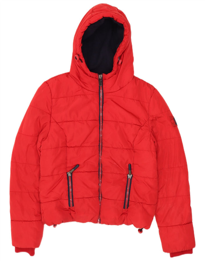 Superdry Womens Hooded Padded Jacket UK 14 Medium Red Polyester