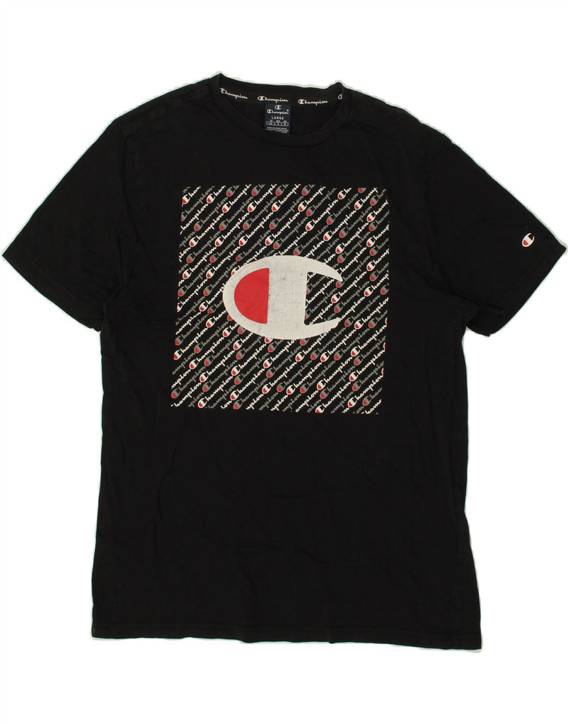 CHAMPION Mens Graphic T-Shirt Top Large Black Cotton | Vintage Champion | Thrift | Second-Hand Champion | Used Clothing | Messina Hembry 