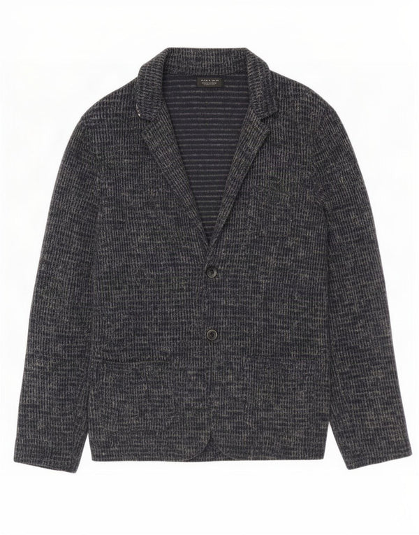 Zara Mens Cardigan Sweater Large Navy Blue Flecked Cotton