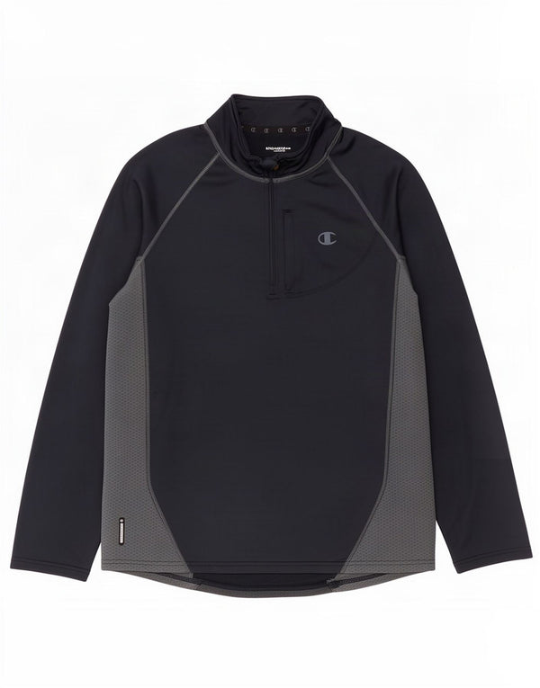 Champion Mens Zip Neck Top Long Sleeve Large Navy Blue Colourblock