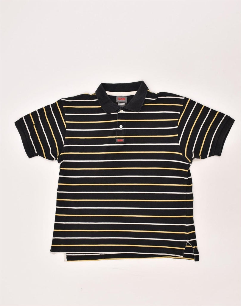 SLAM Mens Slim Polo Shirt XL Black Striped Cotton | Vintage Slam | Thrift | Second-Hand Slam | Used Clothing | Messina Hembry 