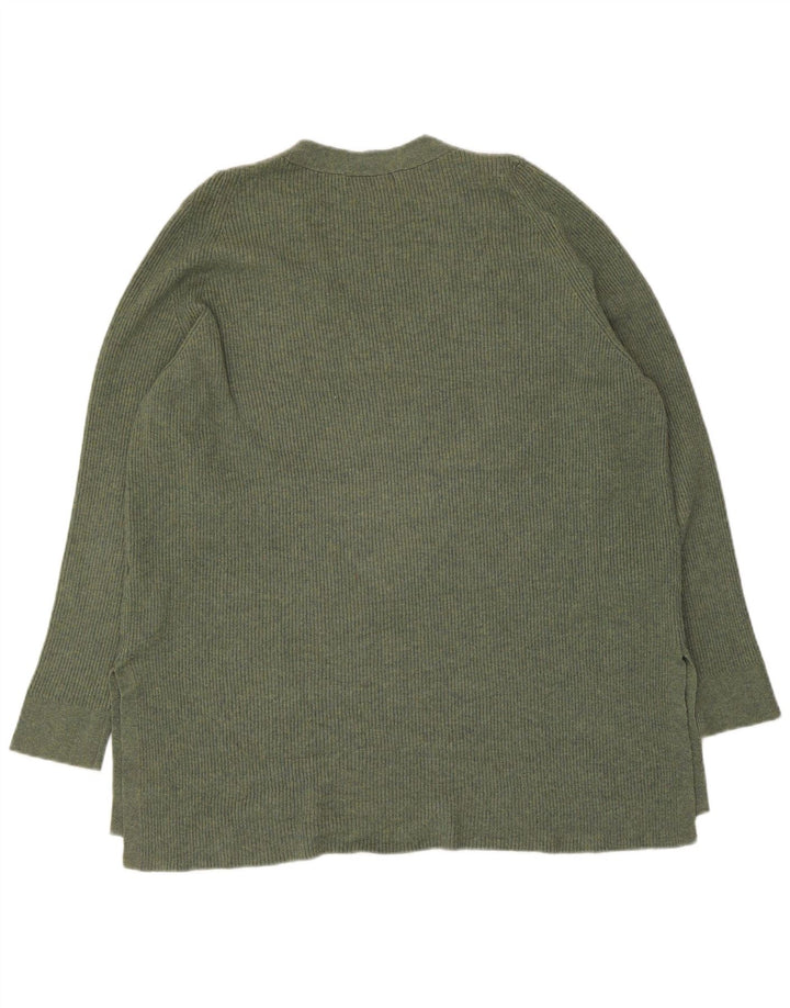 Marks & Spencer Womens V-Neck Jumper Sweater UK 16 Large Khaki Polyester
