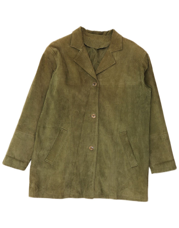 Vintage Womens 3 Button Suede Blazer Jacket IT 42 Medium Khaki Leather