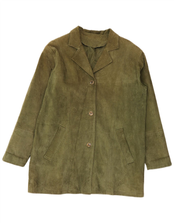 Vintage Womens 3 Button Suede Blazer Jacket IT 42 Medium Khaki Leather