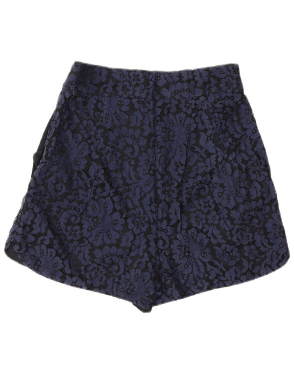 Zara Womens High Waist Lace Chino Shorts Small W26  Navy Blue Floral Nylon