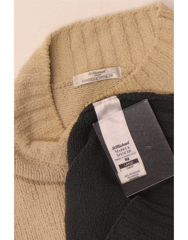 Marks & Spencer Mens Turtle Neck Jumper Sweater Large Off White Colourblock