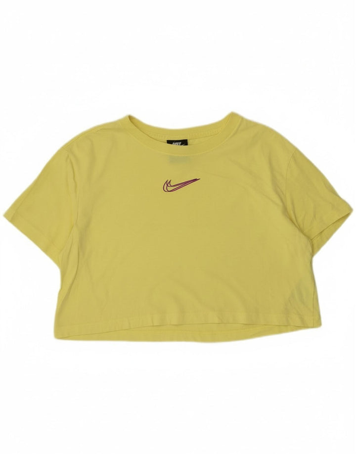 Nike Womens Crop T-Shirt Top UK 14 Medium Yellow Cotton