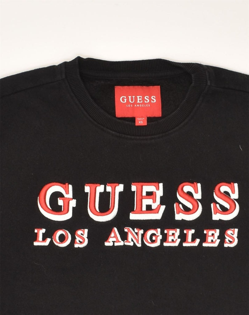 GUESS Womens Oversized Graphic Sweatshirt Jumper UK 6 XS Black | Vintage Guess | Thrift | Second-Hand Guess | Used Clothing | Messina Hembry 