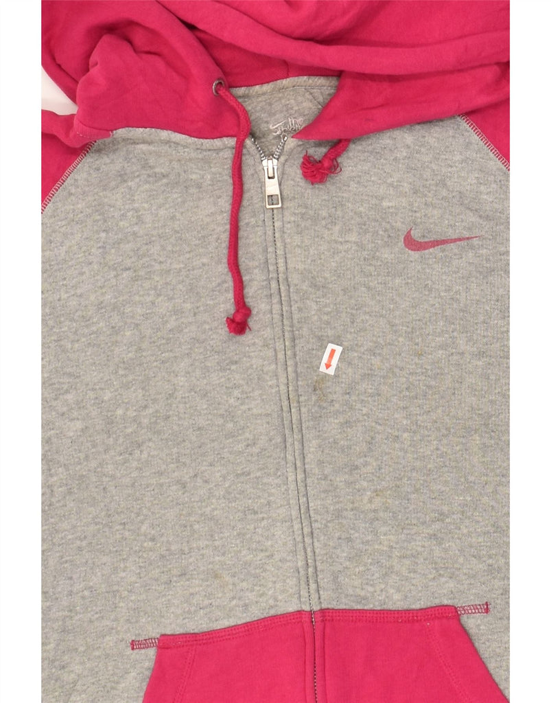 NIKE Womens Zip Hoodie Sweater UK 18 XL Grey Colourblock Cotton | Vintage Nike | Thrift | Second-Hand Nike | Used Clothing | Messina Hembry 