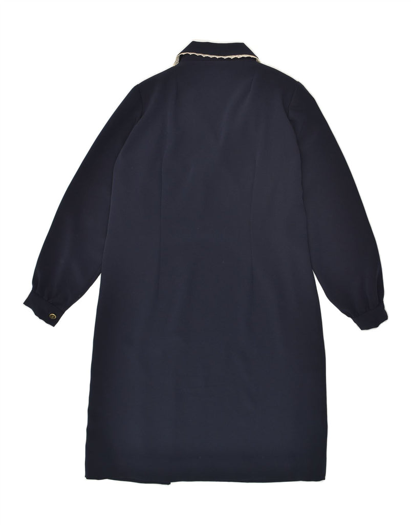 VINTAGE Womens Long Sleeve Pullover Shirt Dress UK 14 Large Navy Blue | Vintage Vintage | Thrift | Second-Hand Vintage | Used Clothing | Messina Hembry 