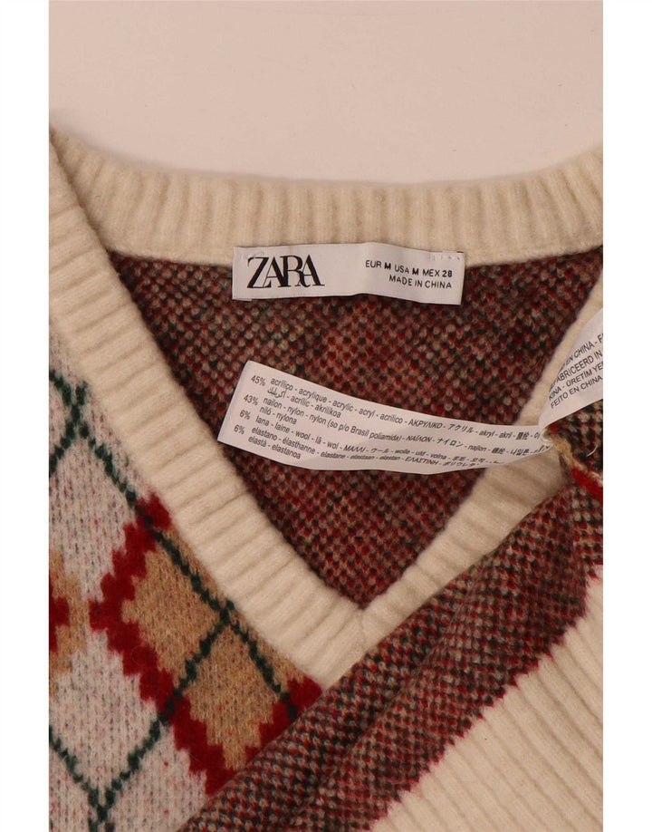 Zara Womens Crop Vest Tank Top UK 14 Medium Multicoloured Argyle/Diamond