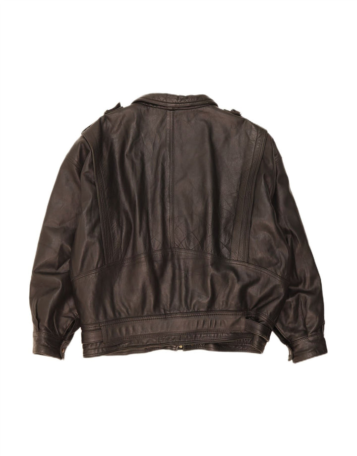 VINTAGE Mens Leather Jacket UK 44 2XL Black Leather