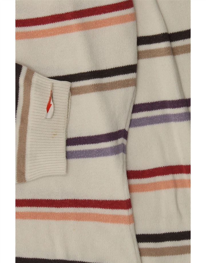 Kappa Womens V-Neck Jumper Sweater UK 14 Medium White Striped Cotton