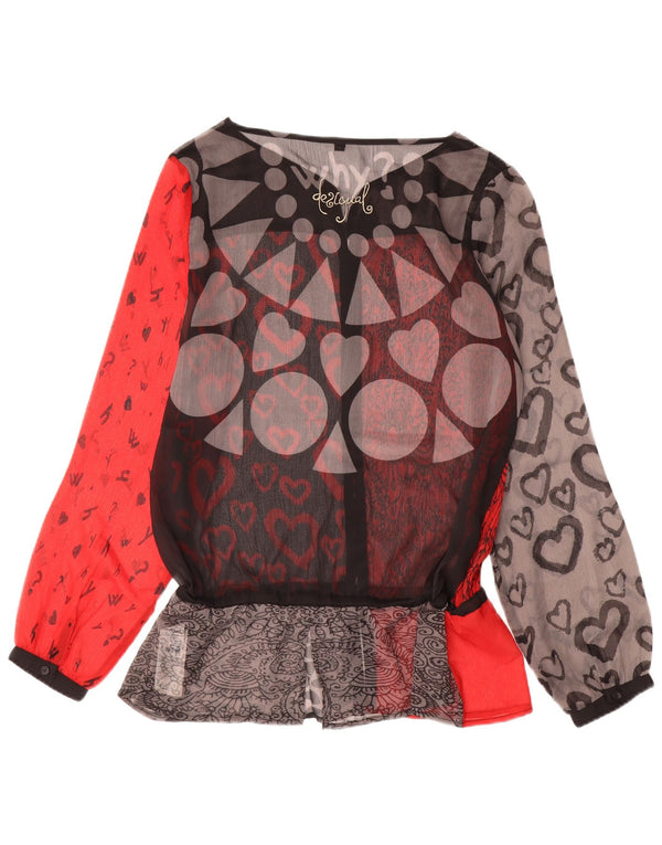 Desigual Womens See Through Shirt Blouse UK 16 Large Red Geometric