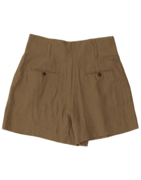 Zara Womens High Waist Chino Shorts W28 Medium Khaki Linen
