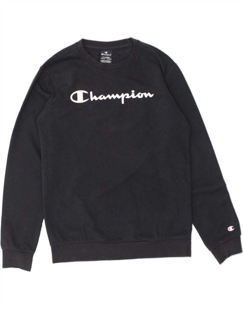 CHAMPION Boys Graphic Sweatshirt Jumper 13-14 Years XL Navy Blue | Vintage Champion | Thrift | Second-Hand Champion | Used Clothing | Messina Hembry 