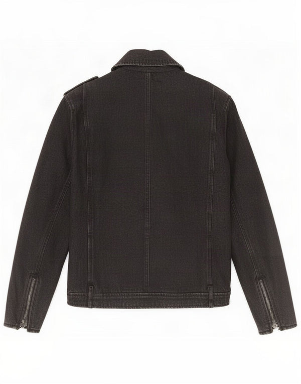 Vintage Mens Denim Biker Jacket UK 36 Small Black Cotton