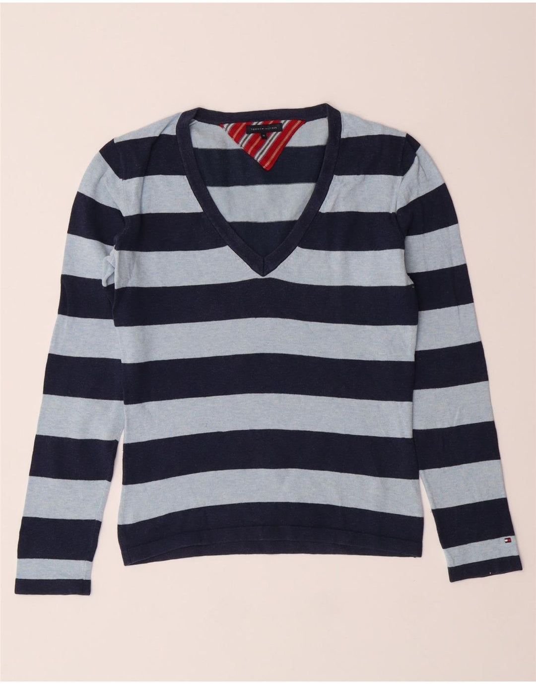 TOMMY HILFIGER Womens Top Long Sleeve UK 12 Medium Blue Striped Cotton Vintage Tommy Hilfiger and Second-Hand Tommy Hilfiger from Messina Hembry 