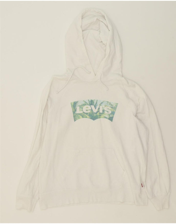 LEVI'S Womens Oversized Graphic Hoodie Jumper UK 14 Medium White Cotton Vintage Levi's and Second-Hand Levi's from Messina Hembry 