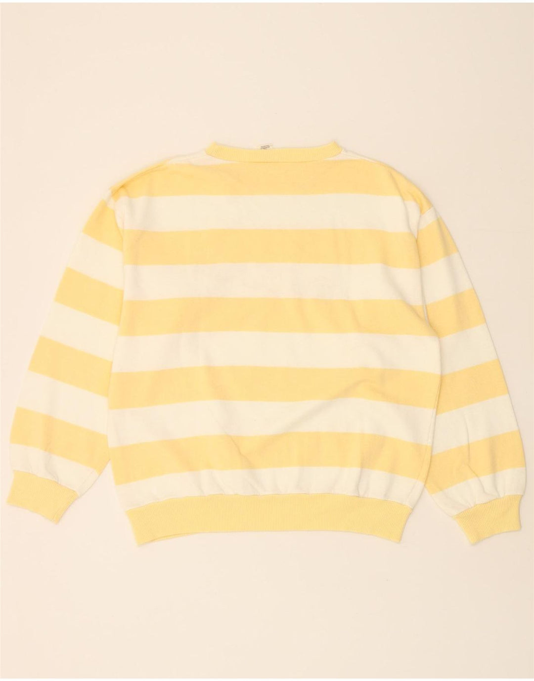 YORK Womens Oversized Sweatshirt Jumper IT 42 Medium Yellow Striped Vintage York and Second-Hand York from Messina Hembry 