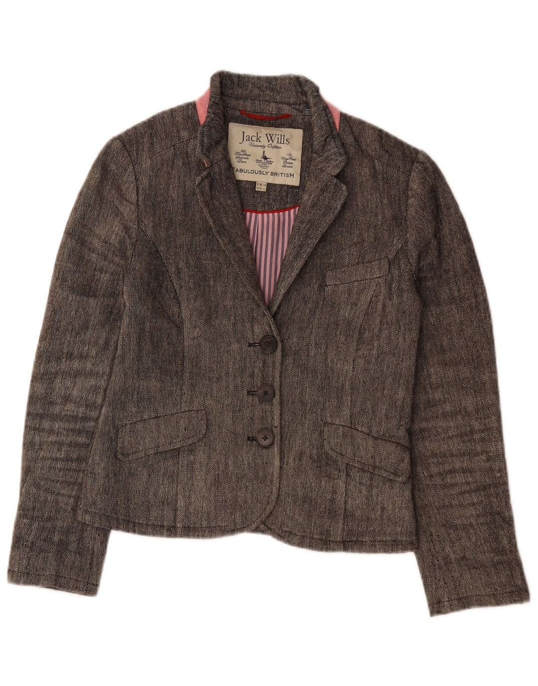 JACK WILLS Womens 3 Button Blazer Jacket UK 10 Small Grey Linen