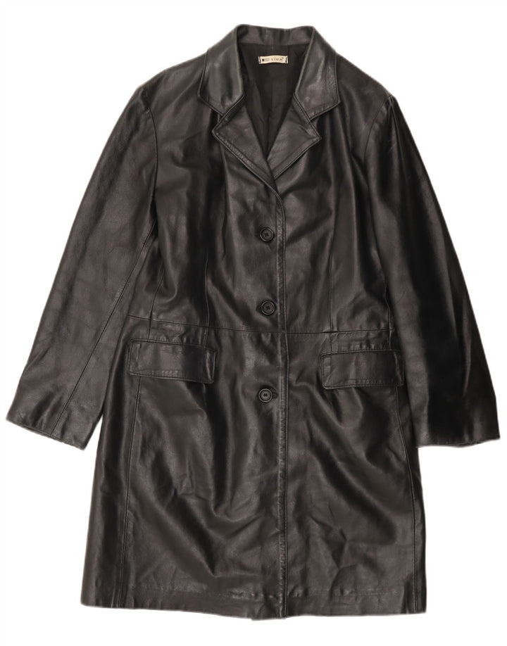 VINTAGE Womens Leather Coat IT 46 Large Black Leather
