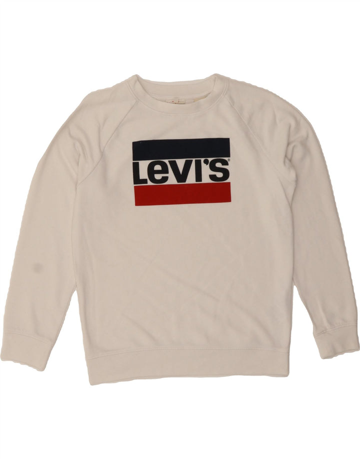 LEVI'S Womens Oversized Graphic Sweatshirt Jumper UK 6 XS White Cotton Vintage Levi's and Second-Hand Levi's from Messina Hembry 