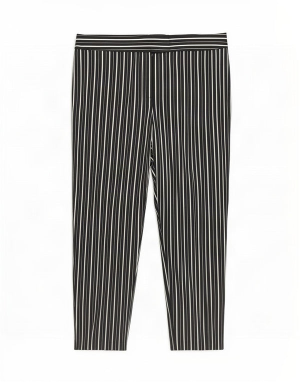 Marks & Spencer Womens Cropped Trousers UK 14 Large W34 L24 Black Striped