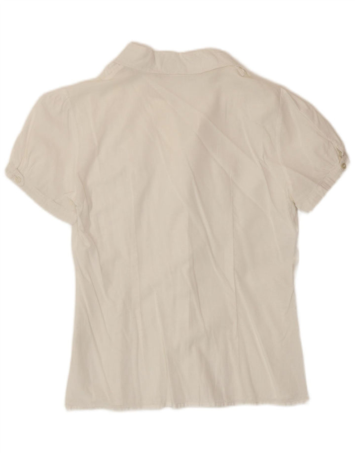 Benetton Womens Ruffle Front Short Sleeve Shirt Blouse UK 12 Medium White
