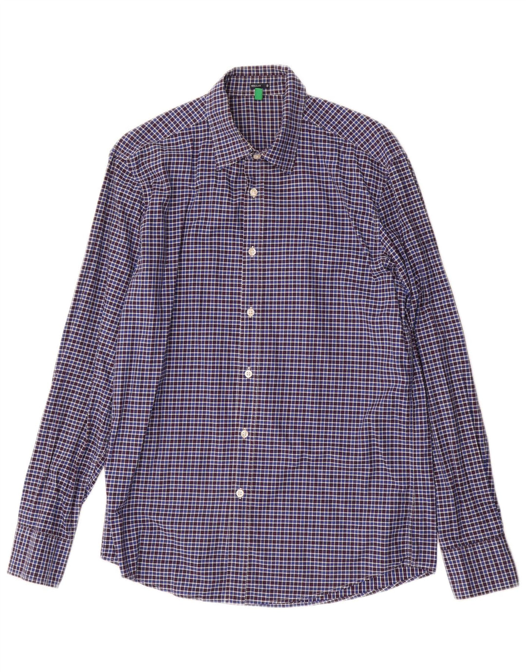 Benetton Mens Regular Fit Shirt Medium Blue Check