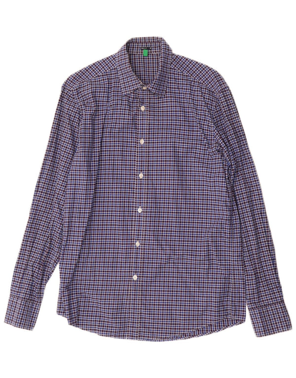 Benetton Mens Regular Fit Shirt Medium Blue Check