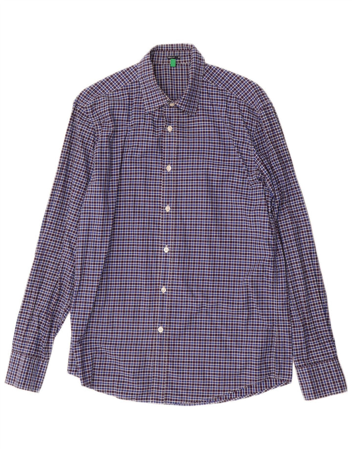 Benetton Mens Regular Fit Shirt Medium Blue Check